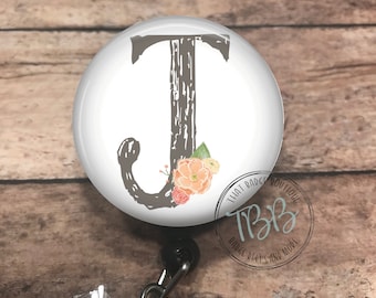 Initial - badge reel - lanyard - stethoscope ID tag - retractable badge reel - badge clip