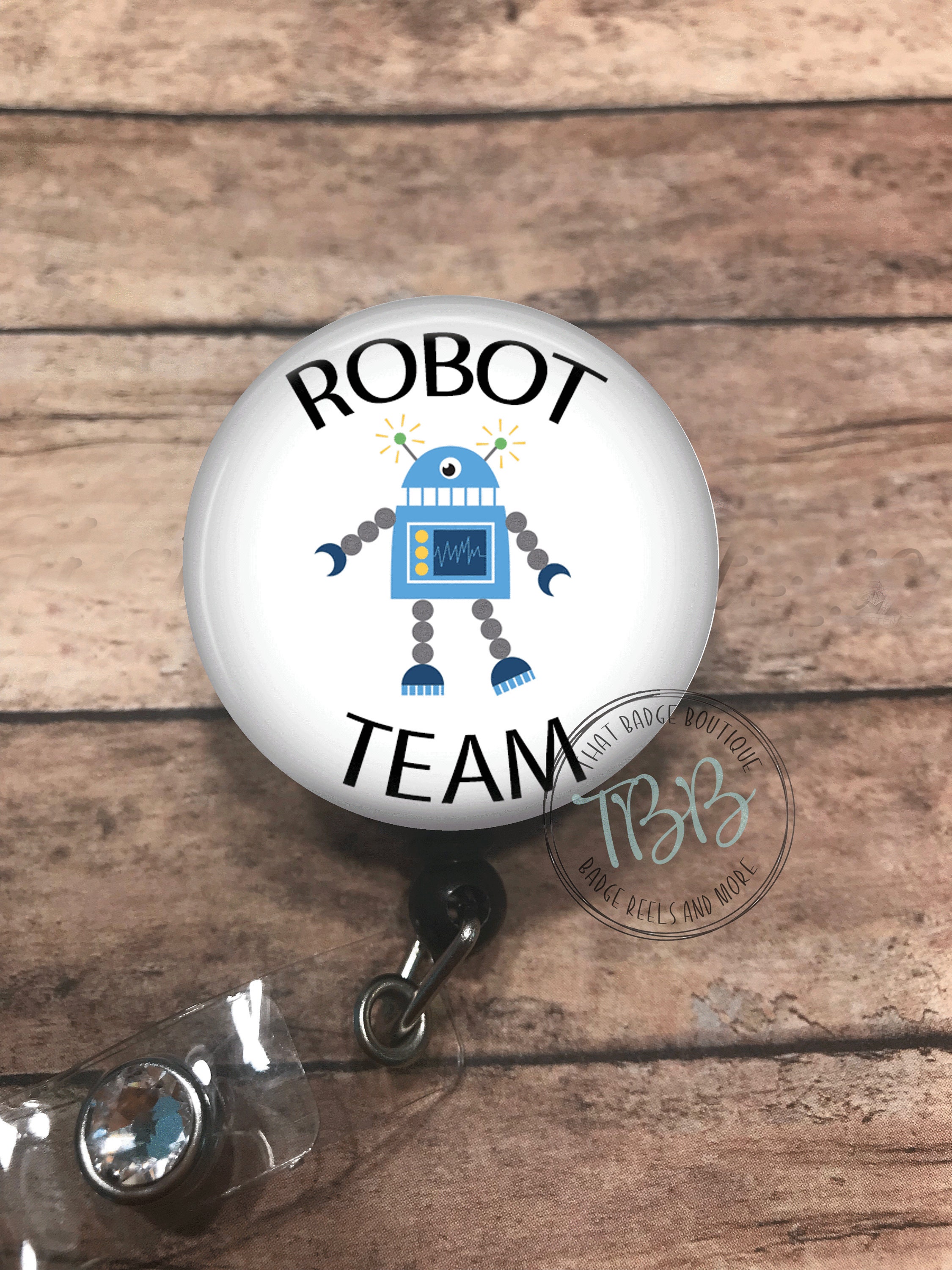 Maker Blueprint Design with Robot and Gears Lanyard Retractable Reel Badge  ID Card Holder