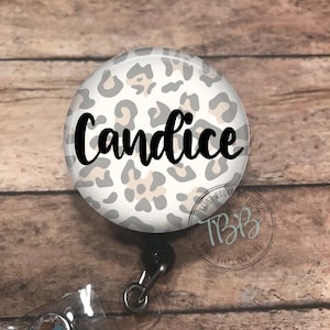 Personalized brown leopard - retractable badge reel - badge clip - lanyard - stethoscope ID tag - badge holder