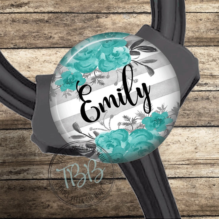 Personalized Teal Flowers Yoke ID Tag Stethoscope Tag Etsy
