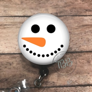 Snowman face - badge reel - retractable badge reel - badge clip - ID card holder - badge holder