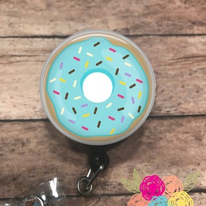 Teal donut - badge reel - lanyard - stethoscope ID tag - retractable badge reel - badge clip