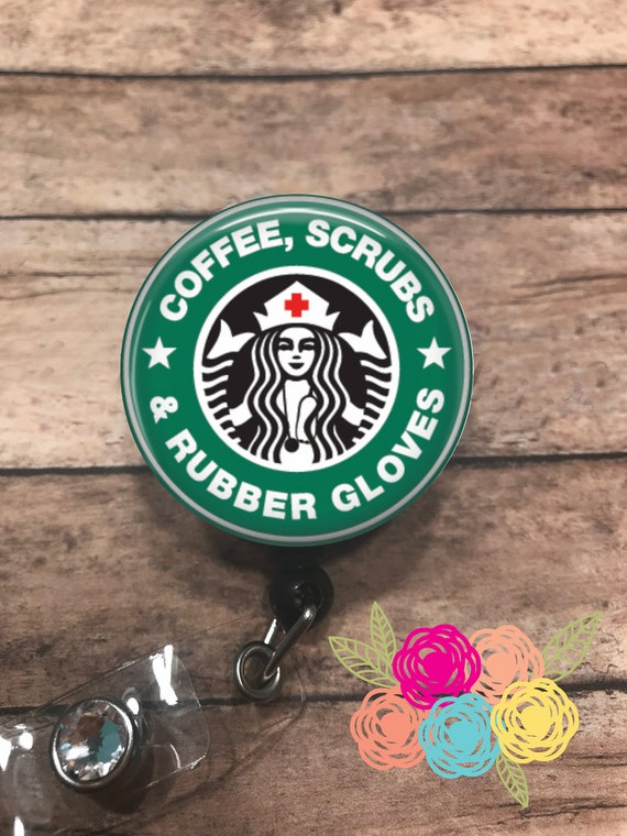 Coffee Scrubs and Rubber Gloves Badge Reel Retractable Badge Holder Badge  Clip ID Card Holder Badge Holder 