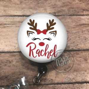 Personalized cute reindeer - badge reel - lanyard - stethoscope ID tag - retractable badge reel - badge clip - badge holder