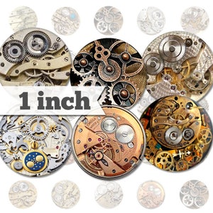 Steampunk Gear - 1 inch (25mm) - Digital Bottle Cap Images INSTANT DIGITAL DOWNLOAD for Pendants, Cabochon, Stickers, Magnets, Buttons -a051
