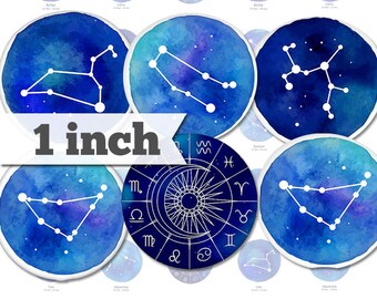 Zodiac Astrology Horoscope No.3- Stars - Universe - 1 inch (25mm) - Digital Collage Printable images - Cabochon, bottle caps, jewelry - a068