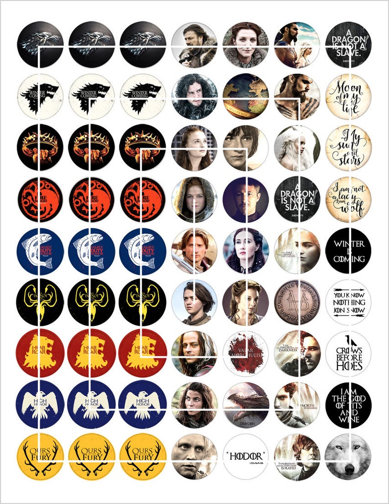 Game of Thrones 1 Inch 25mm Printable Circles INSTANT DIGITAL DOWNLOAD ...
