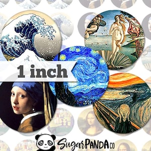 Paintings - 1 inch (25mm) - Digital Bottle Cap Images INSTANT DIGITAL DOWNLOAD for Pendants, Cabochon, Stickers, Magnets, Buttons