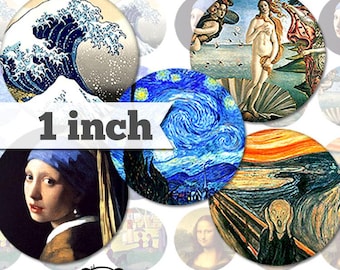 Paintings - 1 inch (25mm) - Digital Bottle Cap Images INSTANT DIGITAL DOWNLOAD for Pendants, Cabochon, Stickers, Magnets, Buttons