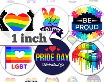 LGBTQ Love Pride No.5 - 1 inch (25mm) - Printable Circles Instant DIGITAL DOWNLOAD for Jewelry, Resin, Pins, Bottle Caps, Buttons