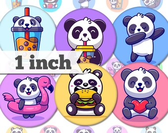 Pandas No.1 - 1 inch (25mm) - Printable INSTANT DIGITAL DOWNLOAD - Jewelry, Stickers, Bottle Caps, Magnets, Buttons - a084