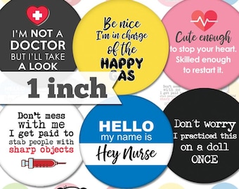 CRNA Humor 1 inch Collage Sheet: Nurse Pendants, Bottle Caps (Digital Download)