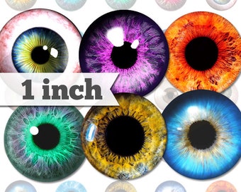 Eyes - 1 inch (25mm) - Printable INSTANT DIGITAL DOWNLOAD for Pendants, Cabochon, Jewelry, Stickers, Bottle Caps, Buttons, Stickers - a064