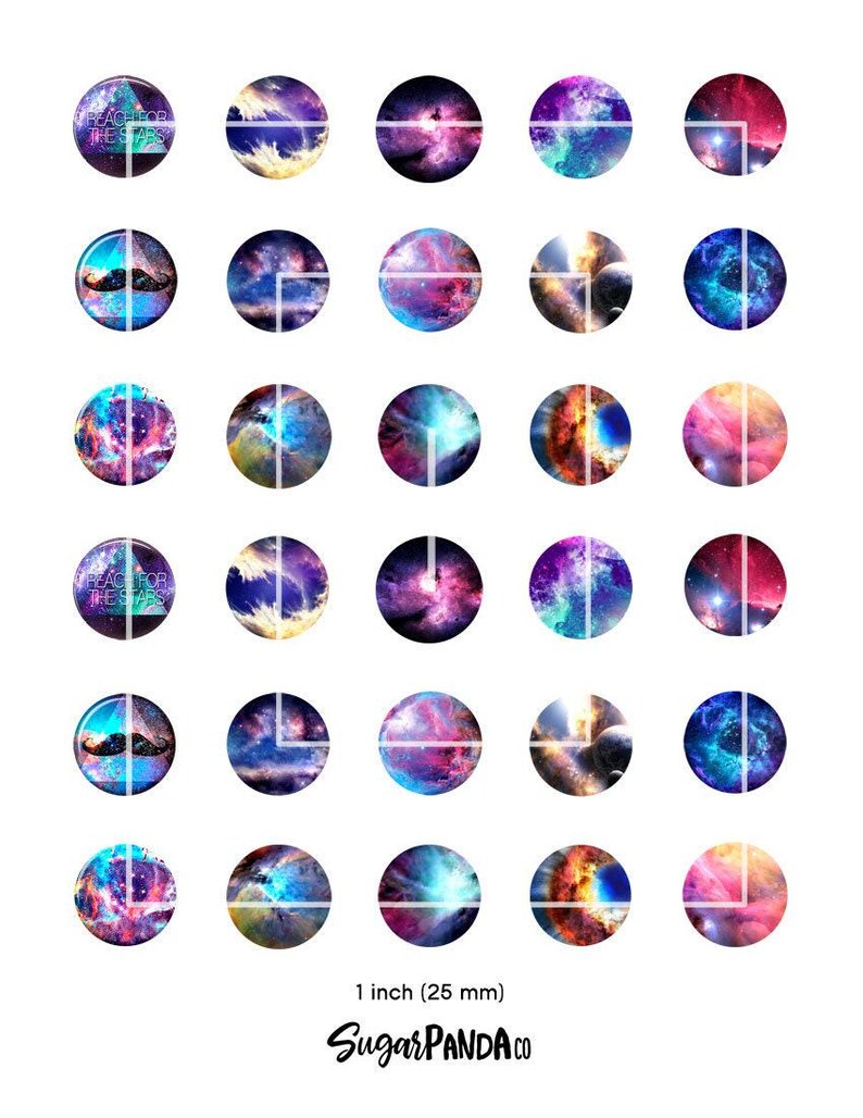 Galaxy Nebula 1 inch Circles: Printable Pendants, Bottle Caps (Digital Download) image 2