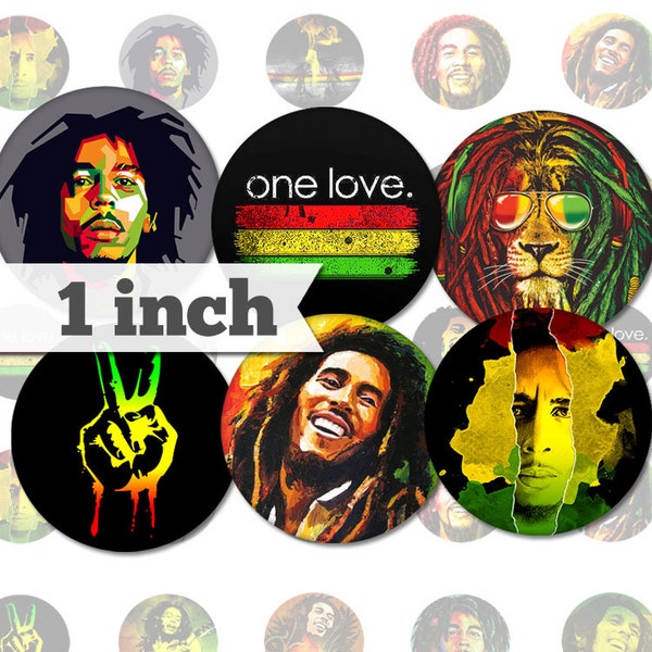 Bob Marley Rastafari - 1 inch (25mm) - Printable Circles INSTANT DIGITAL DOWNLOAD for Pendants, Cabochons, Bottle Caps, Magnets - a037