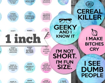 Funny Quotes Collage Sheet: 1 inch Circles (Digital Download)