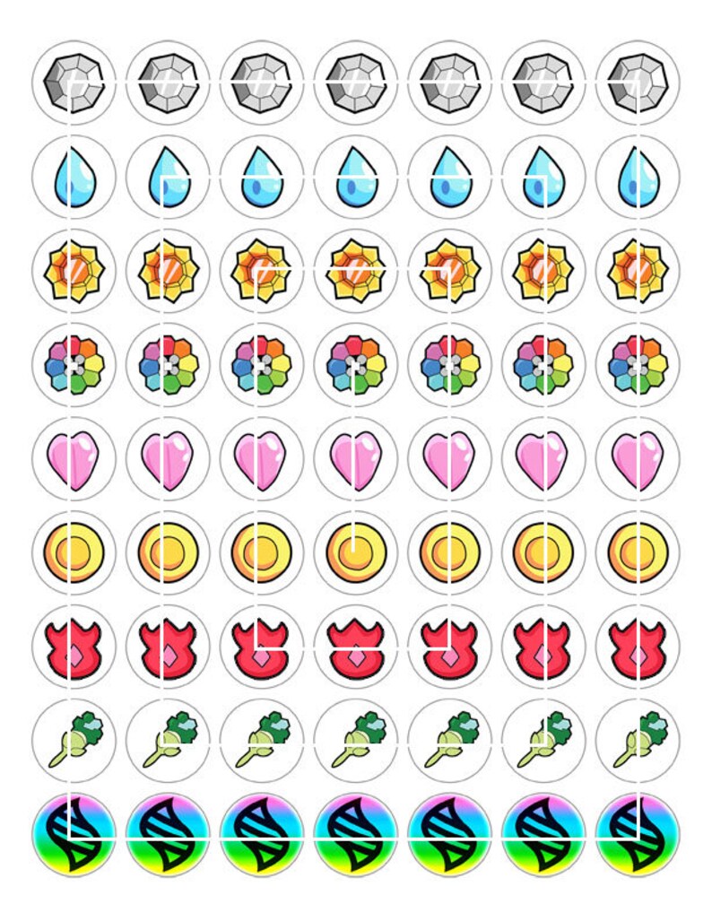 Pokemon Gym Badges 1 Inch Printable Circles INSTANT DIGITAL DOWNLOAD Pokemon Gym Badges 1 Inch Printable Circles INSTANT DIGITAL DOWNLOAD