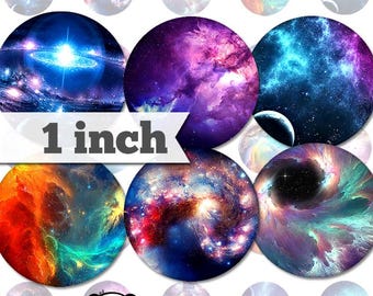 Galaxy Nebula Space No.1 - 1 inch (25mm) - Printable Circles INSTANT DIGITAL DOWNLOAD for Cabochon Bottle Caps, Magnets, Buttons
