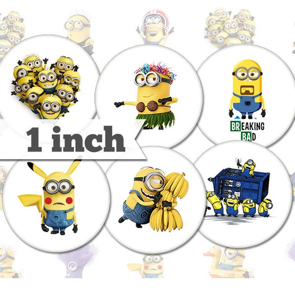 Minions - 1 inch (25mm) - Printable Circles INSTANT DIGITAL DOWNLOAD for Pendants, Jewelry, Bottle Caps, Magnets, Pins, Buttons - a025