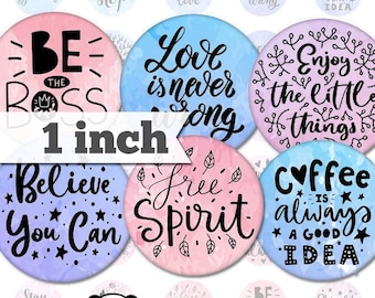 Inspirational Words 1 Inch Circles: Printable Collage Sheet (digital ...