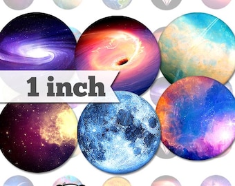 May include: Set of 12 1-inch round stickers featuring various space-themed designs, including planets, galaxies, and nebulae. The stickers are perfect for adding a touch of cosmic flair to laptops, water bottles, journals, and more.