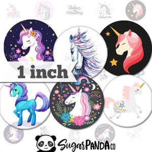 Unicorn No.2 - 1 inch (25mm) - Printable Circles INSTANT DIGITAL DOWNLOAD for Pendants, Stickers, Bottle Caps, Magnets, Buttons