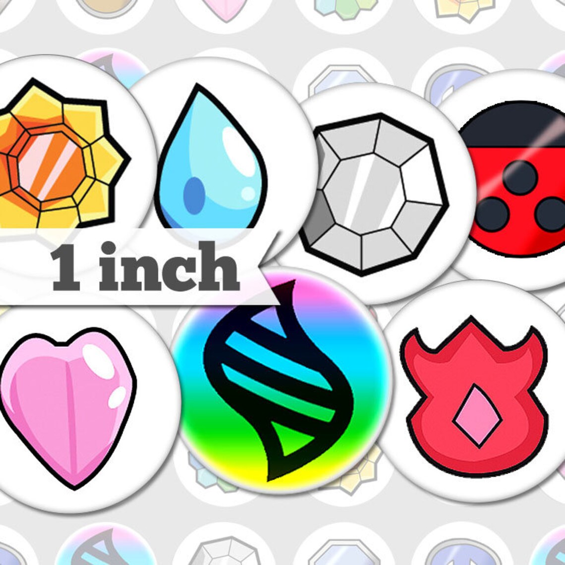 Pokemon Gym Badges 1 Inch Printable Circles INSTANT DIGITAL DOWNLOAD for Pendants, Cabochons ...