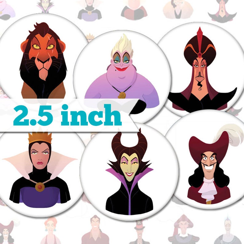 Disney Villains 2.5 inch Printable Circles INSTANT DIGITAL | Etsy