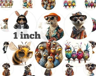Funny Animals vol.2 BCI. Bottle cap images. Printable 1 inch Round Circles. 25mm cabochon. Glass Pendant images. Digital collage image sheet