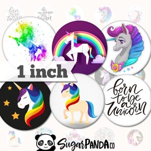 Unicorn 3 BCI - Bottle cap images. Printable 1 inch Circles. 25mm cabochon. Glass Pendant images. Digital collage image sheet. Round image.