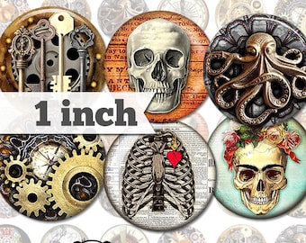 Steampunk - Círculos imprimibles de 1 pulgada (25 mm) DESCARGA DIGITAL INSTANTÁNEA para colgantes, cabujones, tapas de botellas, imanes, alfileres, botones