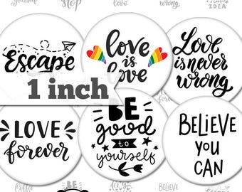 Inspirational Words No.4 - 1 inch (25mm) - Printable Circles INSTANT DIGITAL DOWNLOAD for Pendants, Bottle Caps, Magnets, Buttons