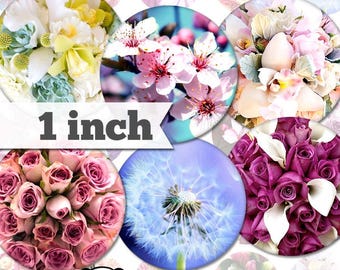 Beautiful Flowers - 11 inch (25mm) - Printable Circles INSTANT DIGITAL DOWNLOAD for Pendants, Jewelry, Stickers, Magnets, Buttons