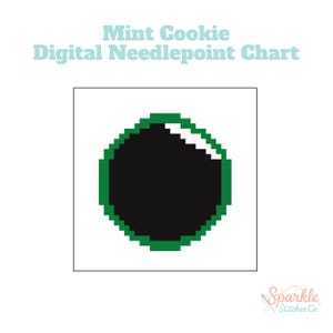 May include: Digital needlepoint chart titled "Mint Cookie." The design features a black circle with a green outline, set against a white background. The text "Sparkle Stitches Co." is in the lower right corner.