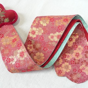 Damaru Tail - Indian Style - Pink Japanese Brocade (with Burgundy cloud)