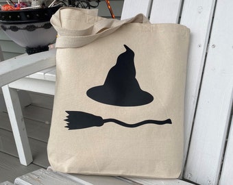 WITCH HAT and BROOM Trick or Treat Bag ~ Halloween Tote ~ Cute Witch Trick or Treat ~ Witch Hat and Broom Bag ~ Halloween Trick or Treat Bag