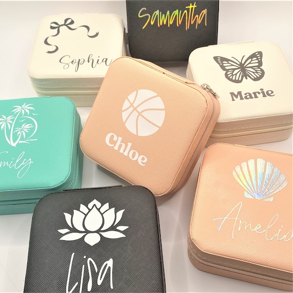 Personalized Travel Jewelry Box w Mirror, Custom Bridesmaid Gift for Her, Basketball Athlete Team, Bridal Party, Wife Fiancé Girlfriend Name