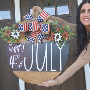 Happy Fourth of July Door Hanger, Patriotic Front Door Wreath, Red White & Blue America Welcome Sign, Independence Day, Kalichoo