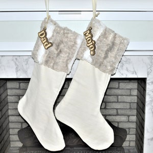 Personalized White Wolf Christmas Stocking: Faux Fur Cuff, Handmade 18&quot;