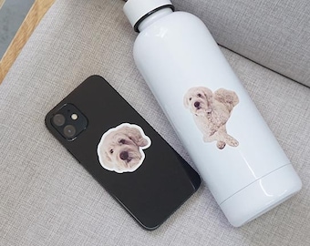 Custom Dog Sticker - Personalised Dog Face or Full Body Bottle Stickers