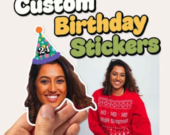 Custom Face Birthday Party Stickers - Personalised Photo Party Hat Stickers