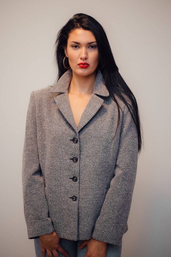 Vintage Grey Houndstooth Tweed Blazer