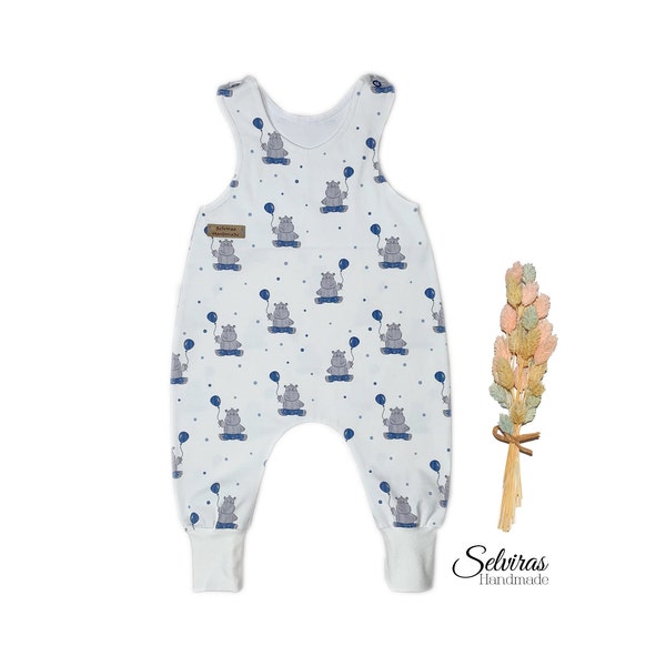 Romper Baby Boy Girl, Romper Jersey white blue Hippo, gr.74