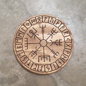 Norse Elder Futhark Runes with Vegvisir Compass - Wall Art 9 Inch Diameter