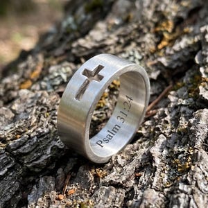 Sterling Silver Cross Ring for Men and Women, Minimalist Religious Band, Christian Cutout Ring, Faith Jewelry Gift, Holy Communion Gift