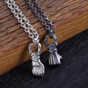 Power Fist 925 Silver Pendant Necklace, Silver Pendant Men&#39;s Gift, Oxidized Silver Fist Necklace, Silver Power Necklace, Gift for Him