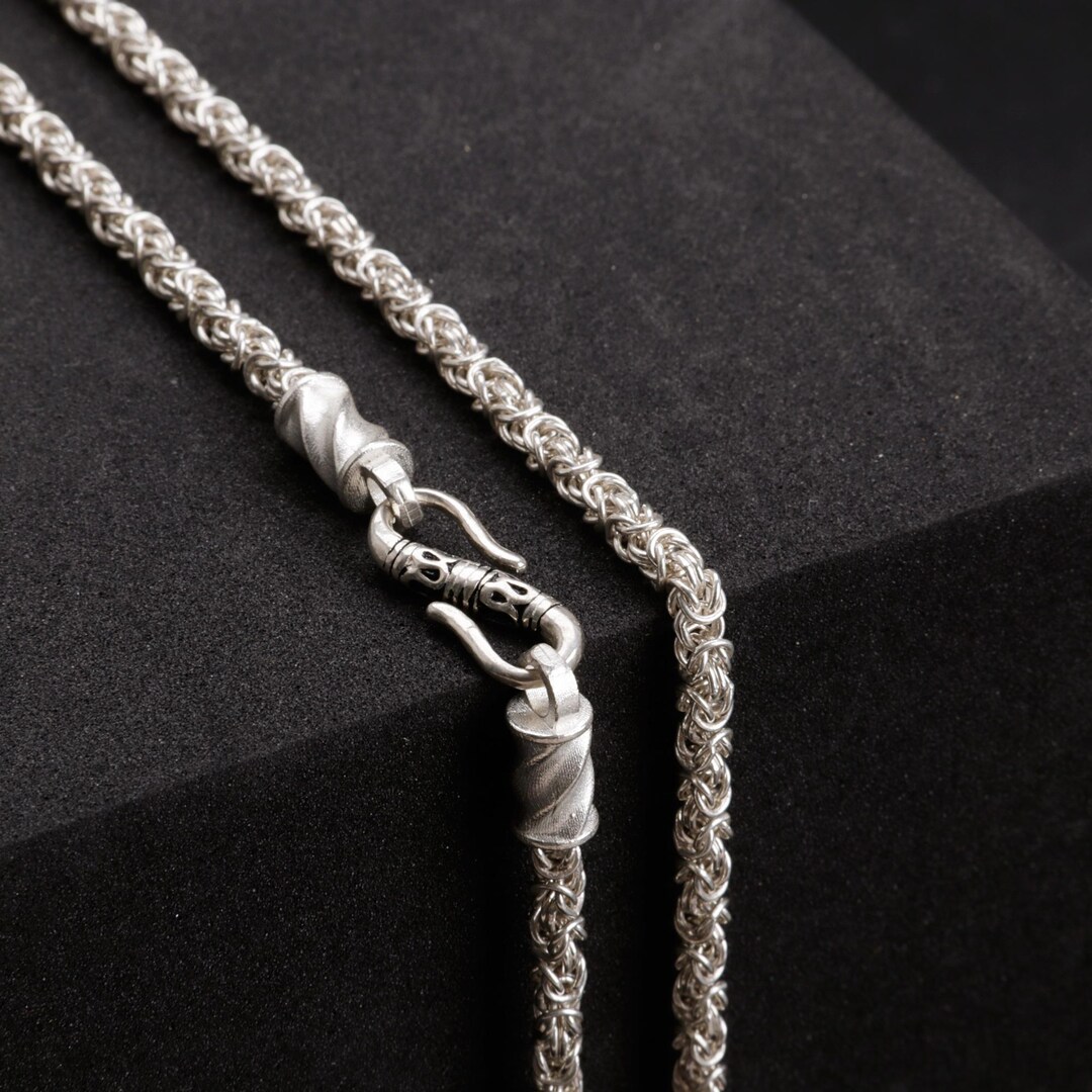 Sterling Silver Byzantine Chain Necklace, Heavy Chain Women, Unisex ...