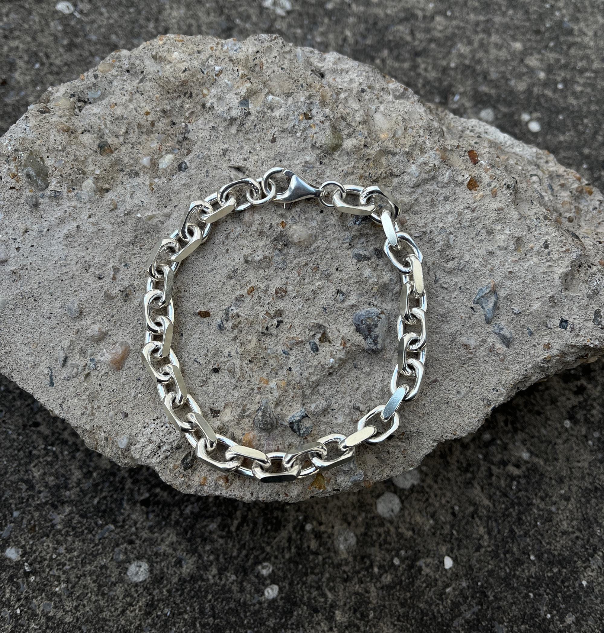 アクセサリー Silver Heavy Anchor Link Chain Bracelet Oxidized Silver Anchor Bracelet, Heavy Link Cable Chain Bracelet
