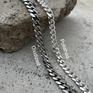 Solid 925 Sterling Silver Cuban Link Chain, Cuban Chain, Cuban Link Necklace, Oxidized Silver Chain, Unisex Curb Chain, Gift for Boyfriend