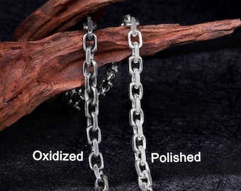925 Sterling Silver Anchor Chain, Oxidized Silver Heavy Cable Necklace for Men & Women